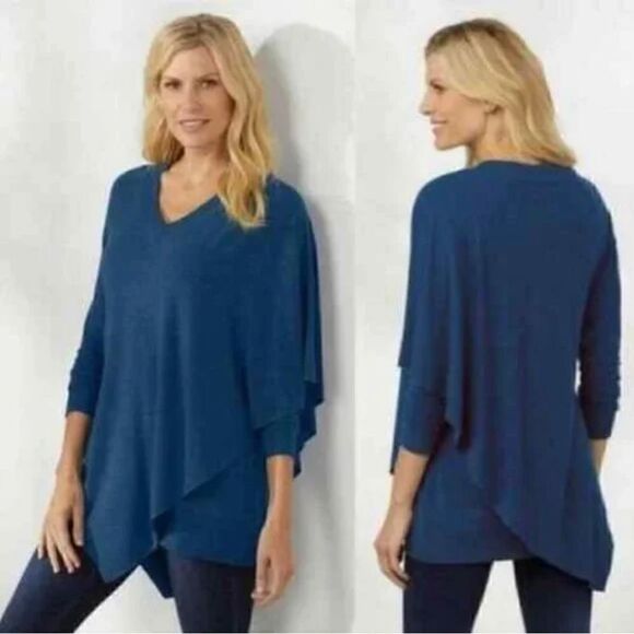 Soft Surroundings Blue Madison V-Neck Cape Tunic Pullover Sweater Top - … - Picture 1 of 10